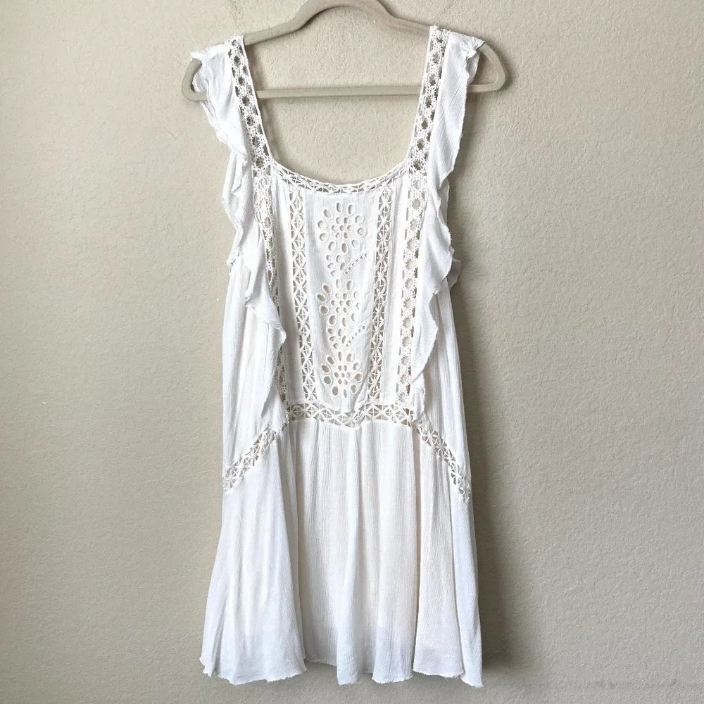 Free People One Boho Eyelet Ruffle Lace Trim Priscilla Mini Dress_2